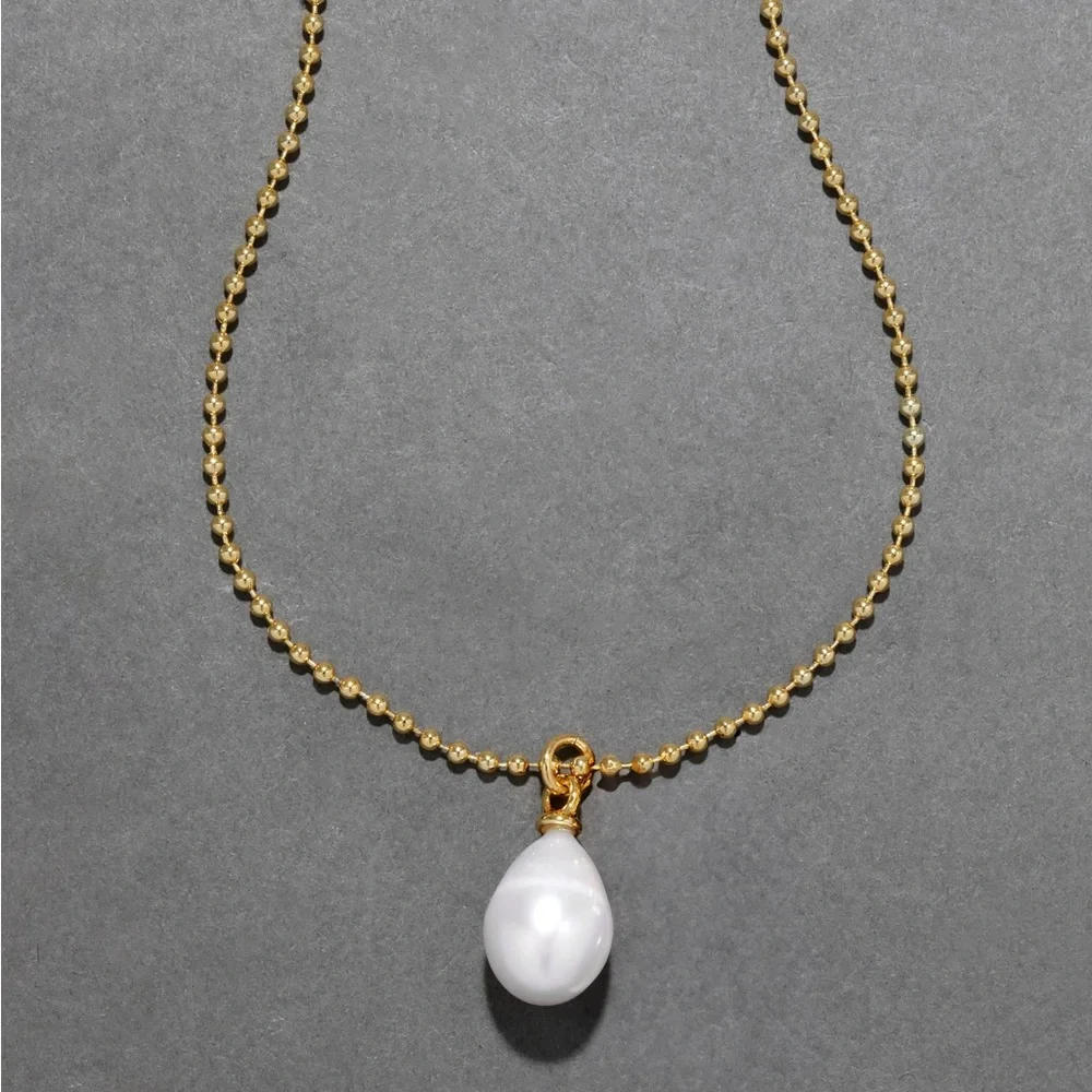 ALEXIS BITTAR • Molten Gold La Perla Pearl Solitaire Ball Chain Necklace